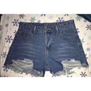 Ripped High Waist Jean Shorts